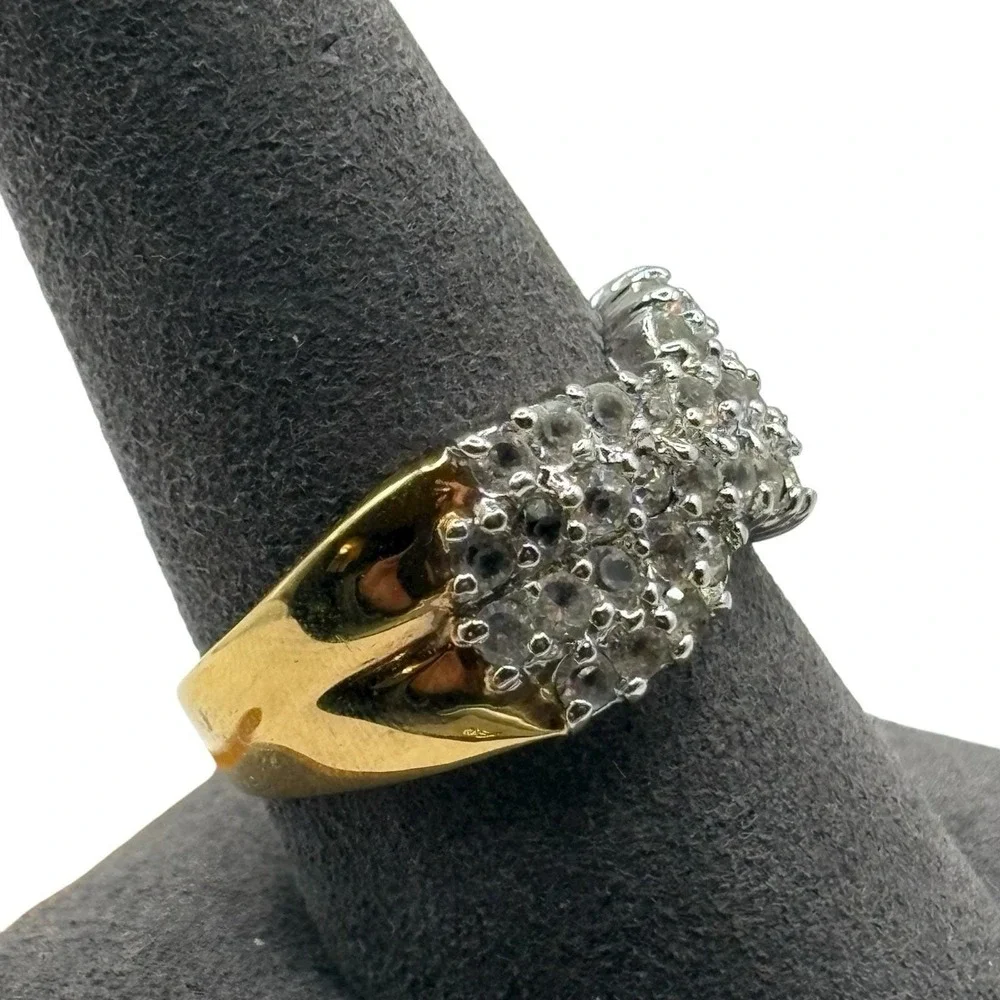 Clear CZ Sparkly Ring Shiny Twist Gold‎ Tone Vintage Band Cluster Size 9.75 Glam